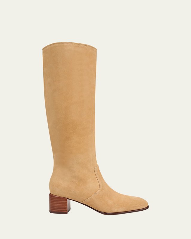 Suede Block-Heel Knee Boots